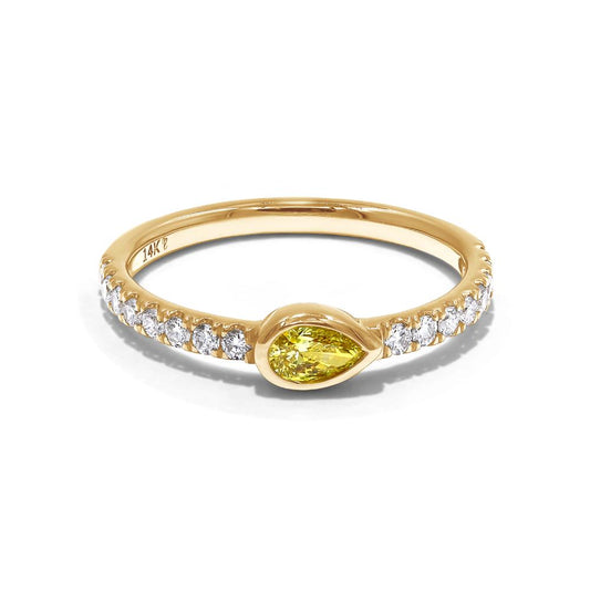 0.48 Cttw Yellow Pear Shape and White Round Cut Lab Grown Diamond Bezel Set Half-Eternity Wedding Band Ring In 14K Solid Gold Jewelry