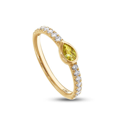 0.48 Cttw Yellow Pear Shape and White Round Cut Lab Grown Diamond Bezel Set Half-Eternity Wedding Band Ring In 14K Solid Gold Jewelry