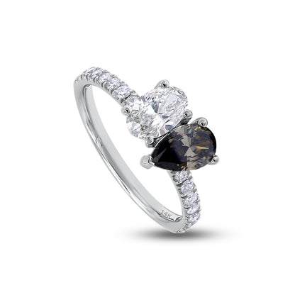 1.50 Cttw Pear, Oval & Round Shape Black Lab Grown Diamond Toi Et Moi Engagement Ring in 14k Solid Gold Jewelry