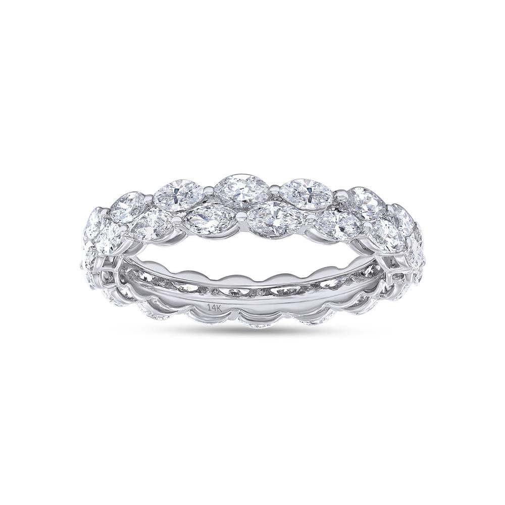 1.87 Cttw Marquise Shape Lab Grown Diamond Double Row Eternity Wedding Band Ring In 14K Solid Gold Jewelry