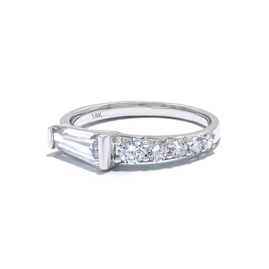 1.03 Cttw Baguette and Round Shape Lab Grown Diamond Engagement Ring In 14K Solid Gold Jewelry