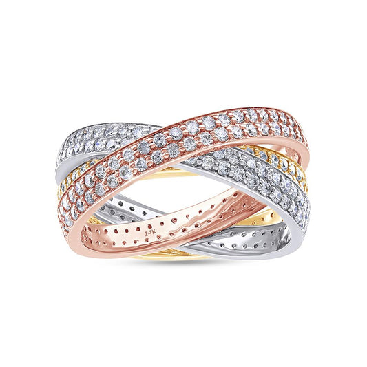 2.01 Cttw Round Shape Lab Grown Diamond Three Tone Eternity Wedding Band Ring In 14K Solid Gold Jewelry