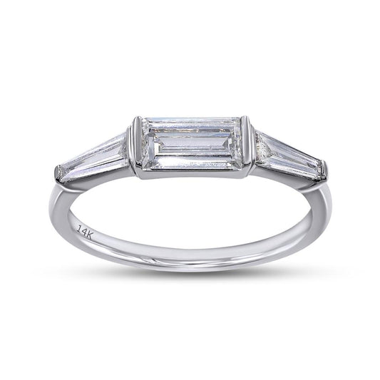 0.78 Cttw Baguette and Tapered Shape Lab Grown Diamond 3-Stone Engagement Ring In 14K Solid Gold Jewelry