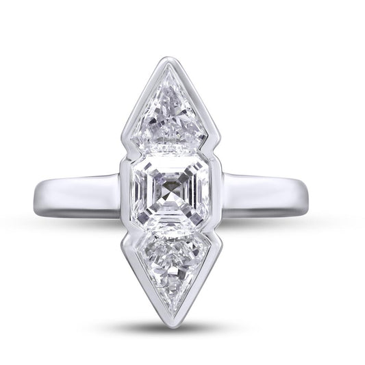 2.09 Cttw Asscher and Kite Shape Lab Grown Diamond Three Stone Engagement Ring In 14K Solid Gold Jewelry