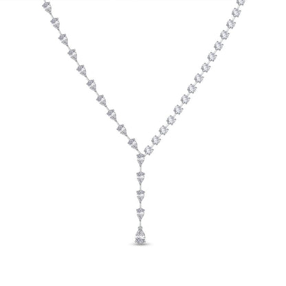 25.04 Cttw Pear and Round Shape Lab Grown Diamond Single Row Drop Chain Necklace In 14K Solid Gold Jewelry, 15 Long With 3" Extender"