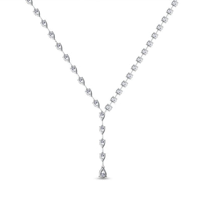 25.04 Cttw Pear and Round Shape Lab Grown Diamond Single Row Drop Chain Necklace In 14K Solid Gold Jewelry, 15 Long With 3" Extender"