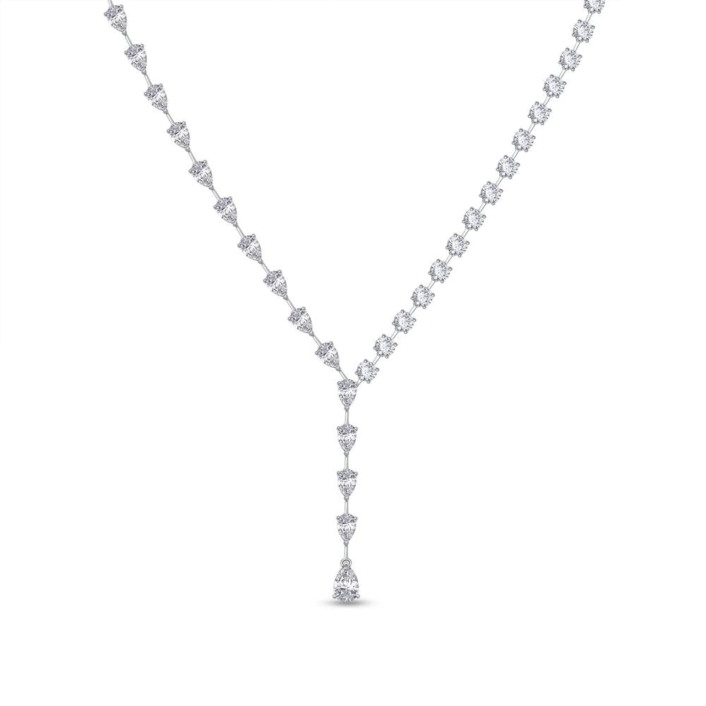 29.71 Cttw Pear and Round Shape Lab Grown Diamond Single Row Drop Chain Necklace In 14K Solid Gold Jewelry, 18 Long With 3" Extender"