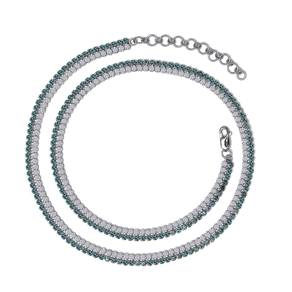 7.90 Cttw Blue and White Round Shape Lab Grown Diamond 1.7MM Width Double Row Tennis Necklace In 14K Solid Gold Jewelry, 14 Long With 2" Extender"