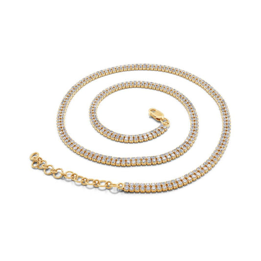 5.84 Cttw Round Shape Lab Grown Diamond 1.5MM Width Double Row Tennis Necklace In 14K Solid Gold Jewelry, 14 Long With 2" Extender"