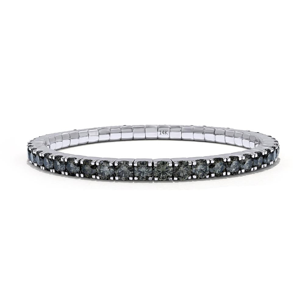 4.88 Cttw Black Lab Grown Diamond 3MM Width Stretchable Tennis Bracelet In 14K Solid Gold Jewelry, Size Small