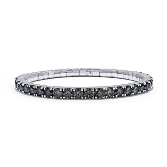 4.88 Cttw Black Lab Grown Diamond 3MM Width Stretchable Tennis Bracelet In 14K Solid Gold Jewelry, Size Small