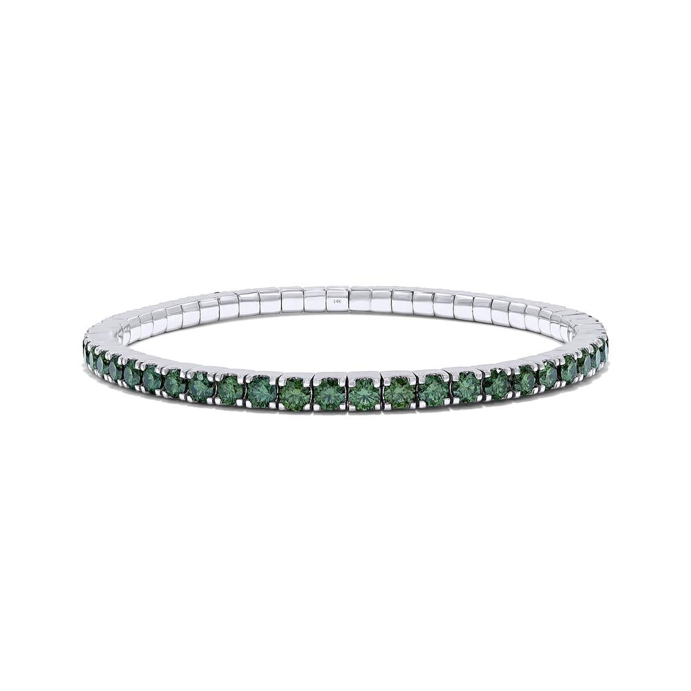 4.97 Cttw Green Lab Grown Diamond 3MM Width Stretchable Tennis Bracelet In 14K Solid Gold Jewelry, Size Small