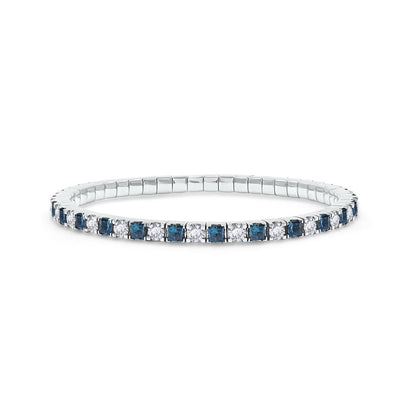 6.70 Cttw Princess Blue And Round White Lab Grown Diamond 3MM Width Stretchable Tennis Bracelet In 14K Solid Gold Jewelry, Size Small