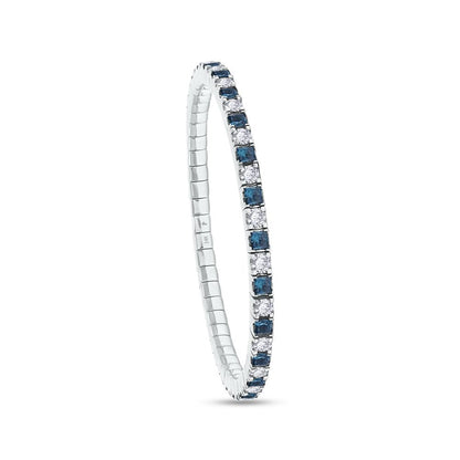 7.22 Cttw Princess Blue And Round White Lab Grown Diamond 3MM Width Stretchable Tennis Bracelet In 14K Solid Gold Jewelry, Size Medium