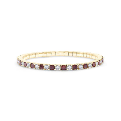 6.59 Cttw Princess Red And Round White Lab Grown Diamond 3MM Width Stretchable Tennis Bracelet In 14K Solid Gold Jewelry, Size Small