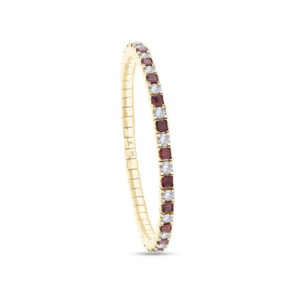 6.59 Cttw Princess Red And Round White Lab Grown Diamond 3MM Width Stretchable Tennis Bracelet In 14K Solid Gold Jewelry, Size Small