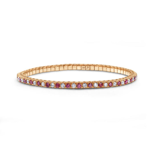 3.41 Cttw Pink And White Lab Grown Diamond 2.2MM Width Stretchable Tennis Bracelet In 14K Solid Gold Jewelry, Size Small