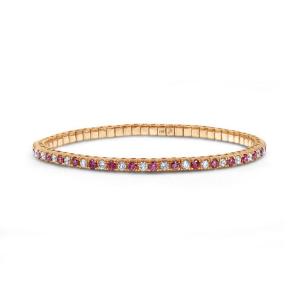 3.94 Cttw Pink And White Lab Grown Diamond 2.2MM Width Stretchable Tennis Bracelet In 14K Solid Gold Jewelry, Size Large