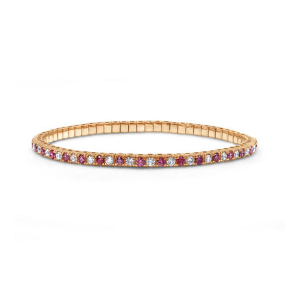 3.94 Cttw Pink And White Lab Grown Diamond 2.2MM Width Stretchable Tennis Bracelet In 14K Solid Gold Jewelry, Size Large