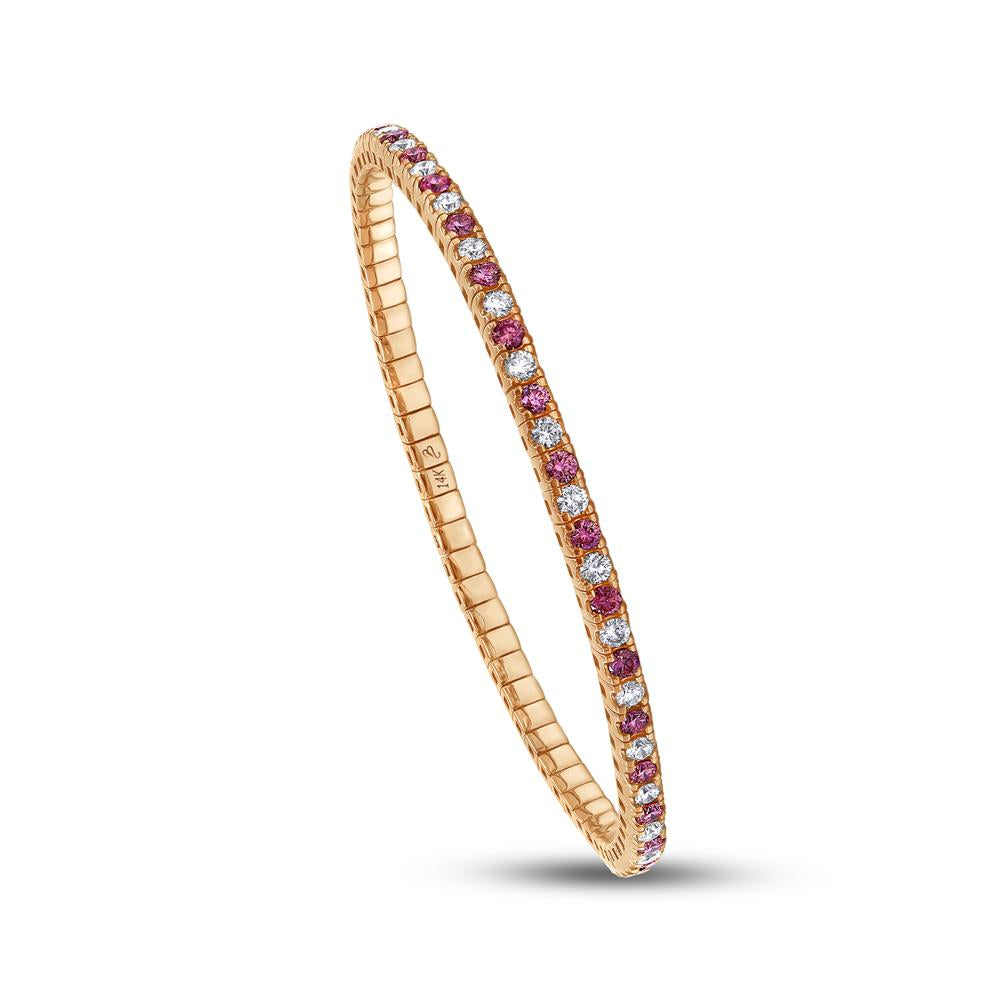 3.94 Cttw Pink And White Lab Grown Diamond 2.2MM Width Stretchable Tennis Bracelet In 14K Solid Gold Jewelry, Size Large