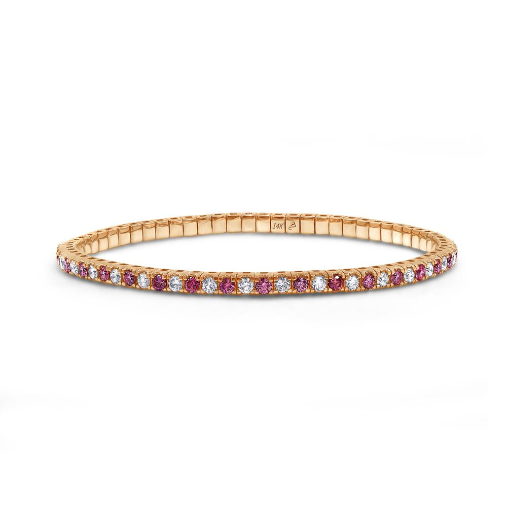 3.67 Cttw Pink And White Lab Grown Diamond 2.2MM Width Stretchable Tennis Bracelet In 14K Solid Gold Jewelry, Size Medium