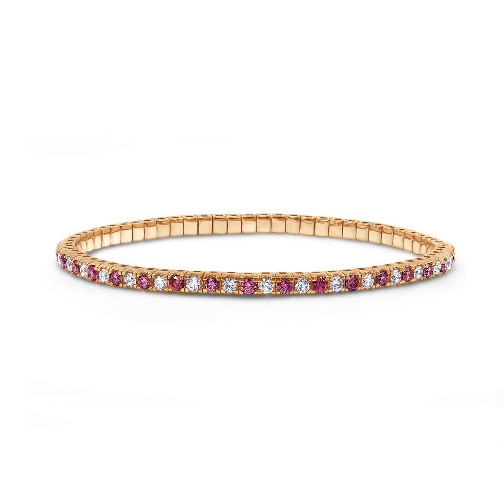 3.67 Cttw Pink And White Lab Grown Diamond 2.2MM Width Stretchable Tennis Bracelet In 14K Solid Gold Jewelry, Size Medium