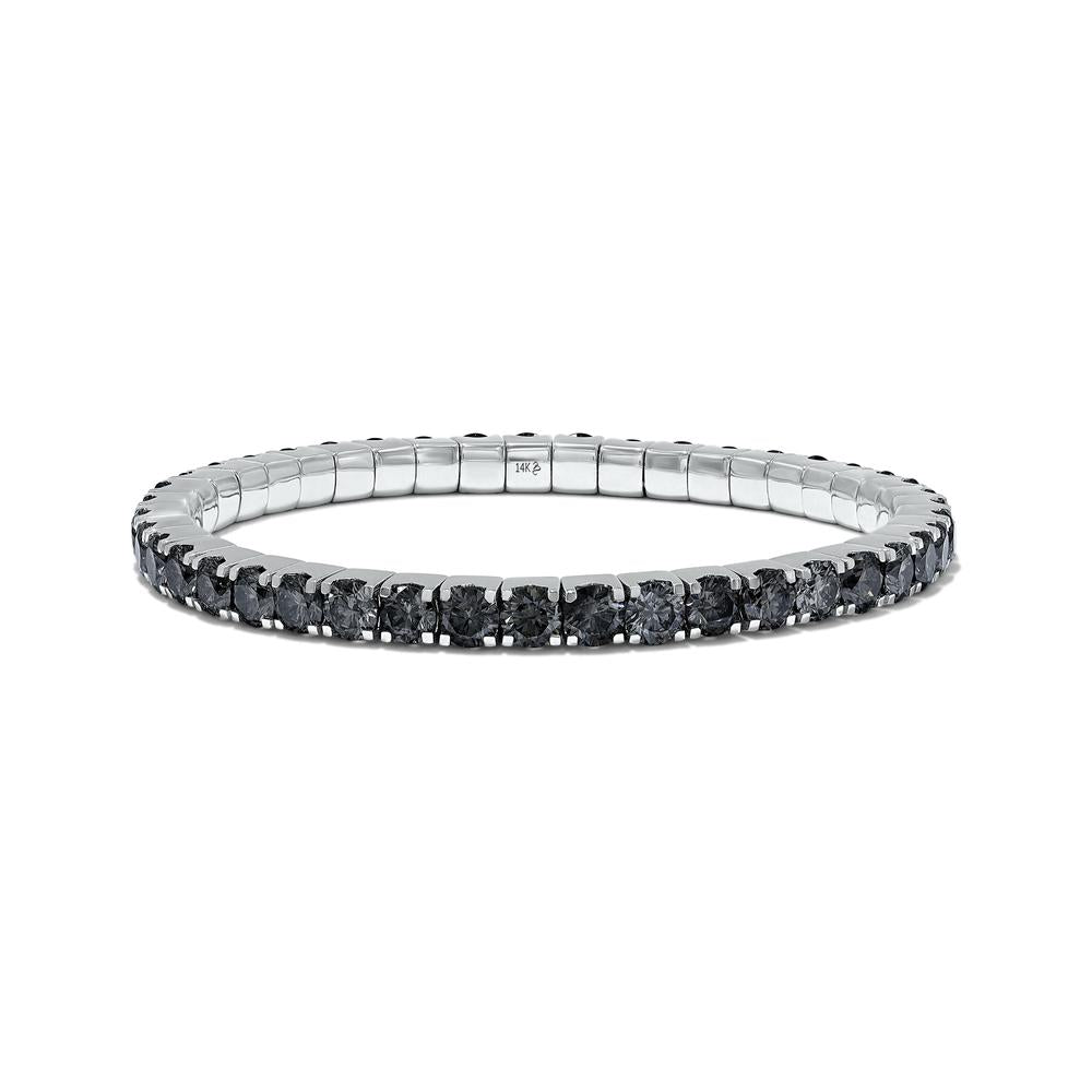 12.18 Cttw Black Lab Grown Diamond 4MM Width Stretchable Tennis Bracelet In 14K Solid Gold Jewelry, Size Large