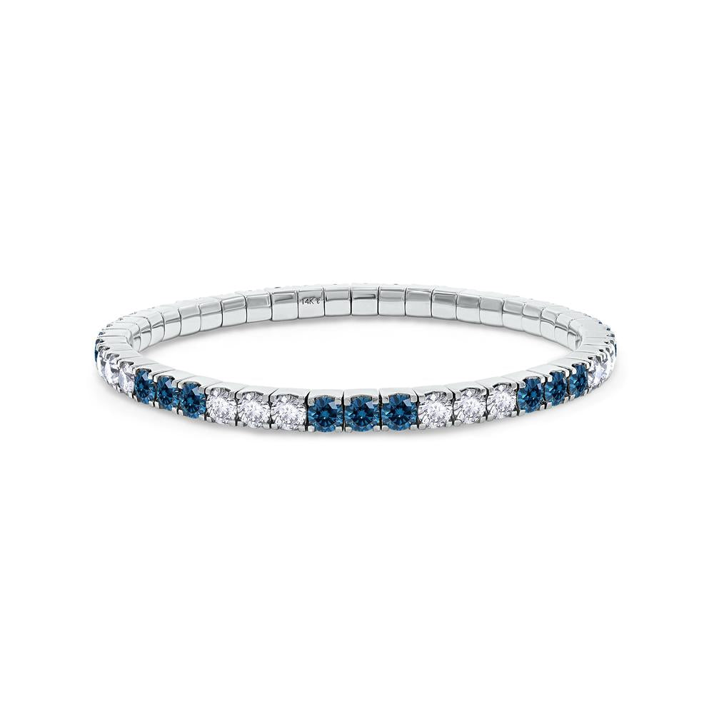 11.85 Cttw Blue And White Lab Grown Diamond 4MM Width Stretchable Tennis Bracelet In 14K Solid Gold Jewelry, Size Large