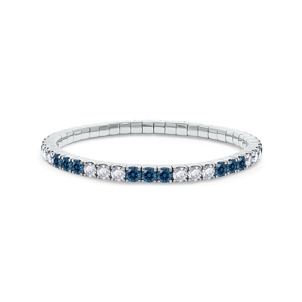 11.85 Cttw Blue And White Lab Grown Diamond 4MM Width Stretchable Tennis Bracelet In 14K Solid Gold Jewelry, Size Large