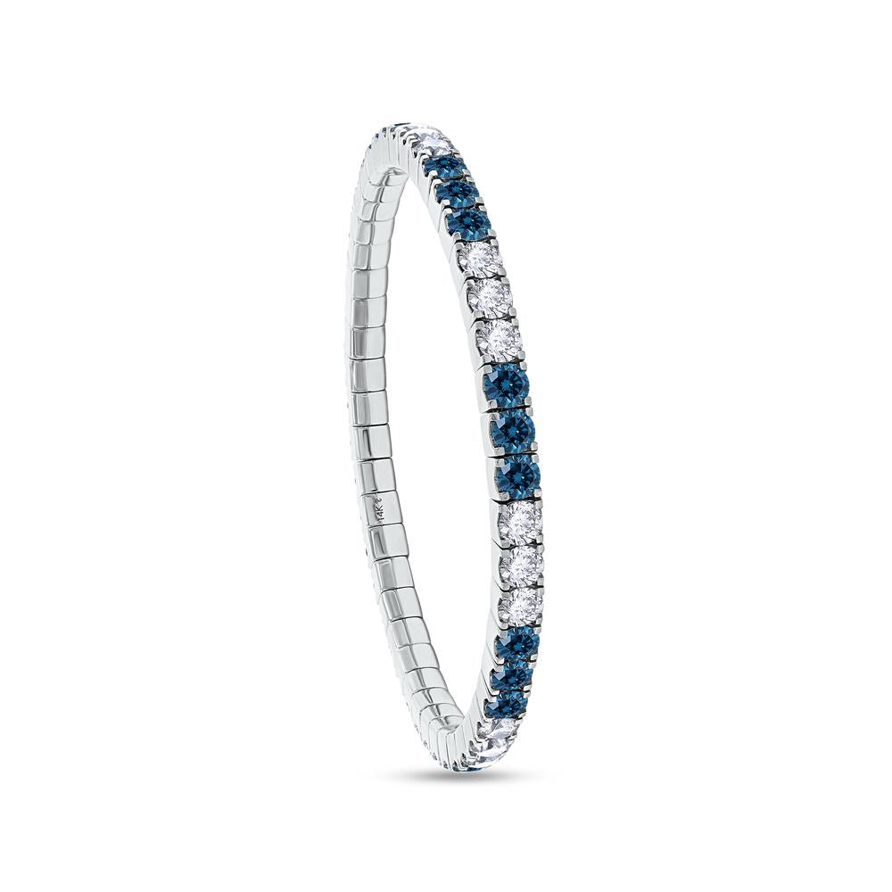 11.85 Cttw Blue And White Lab Grown Diamond 4MM Width Stretchable Tennis Bracelet In 14K Solid Gold Jewelry, Size Large