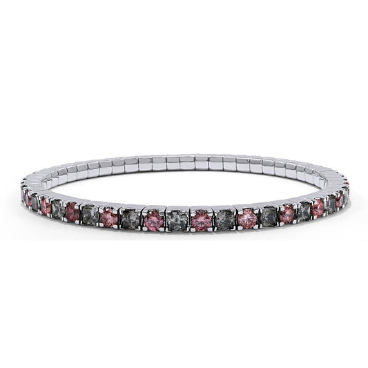 6.70 Cttw Princess Black And Round Pink Lab Grown Diamond Stretchable Tennis Bracelet In 14K Solid Gold Jewelry, Size Small