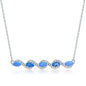 Sterling Silver Marquise Blue Opal & Aquamarine CZ Bar Necklace