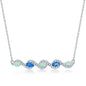 Sterling Silver Marquise White Opal & Aquamarine CZ Bar Necklace