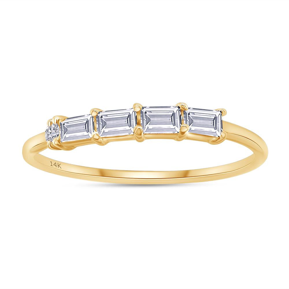 14k Solid Gold 0.20 cttw Baguette And Round Cut IGI Certified Lab Grown Diamond Five Stone Engagement Promise Rings | Dainty Stacking Rings For Women