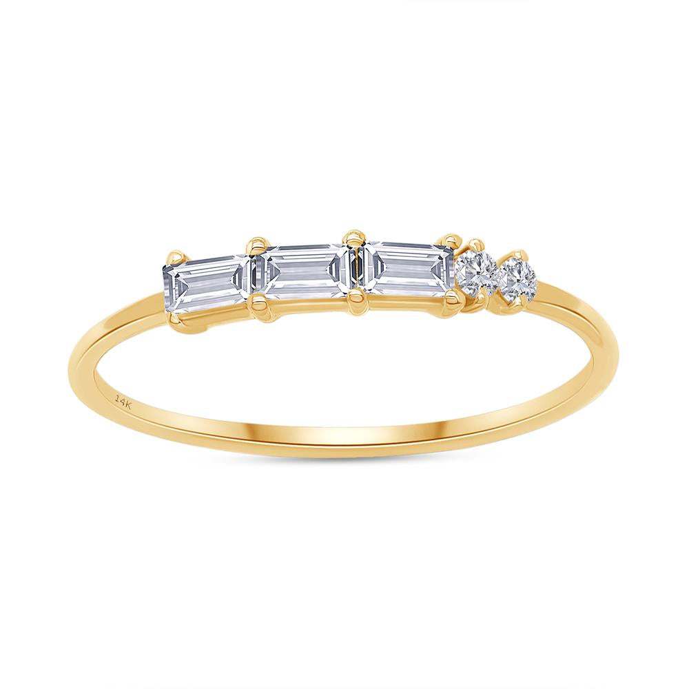 14k Solid Gold 0.20 cttw Baguette And Round Cut IGI Certified Lab Grown Diamond 5-Stone Engagement Promise Rings | Dainty Stacking Rings For Women