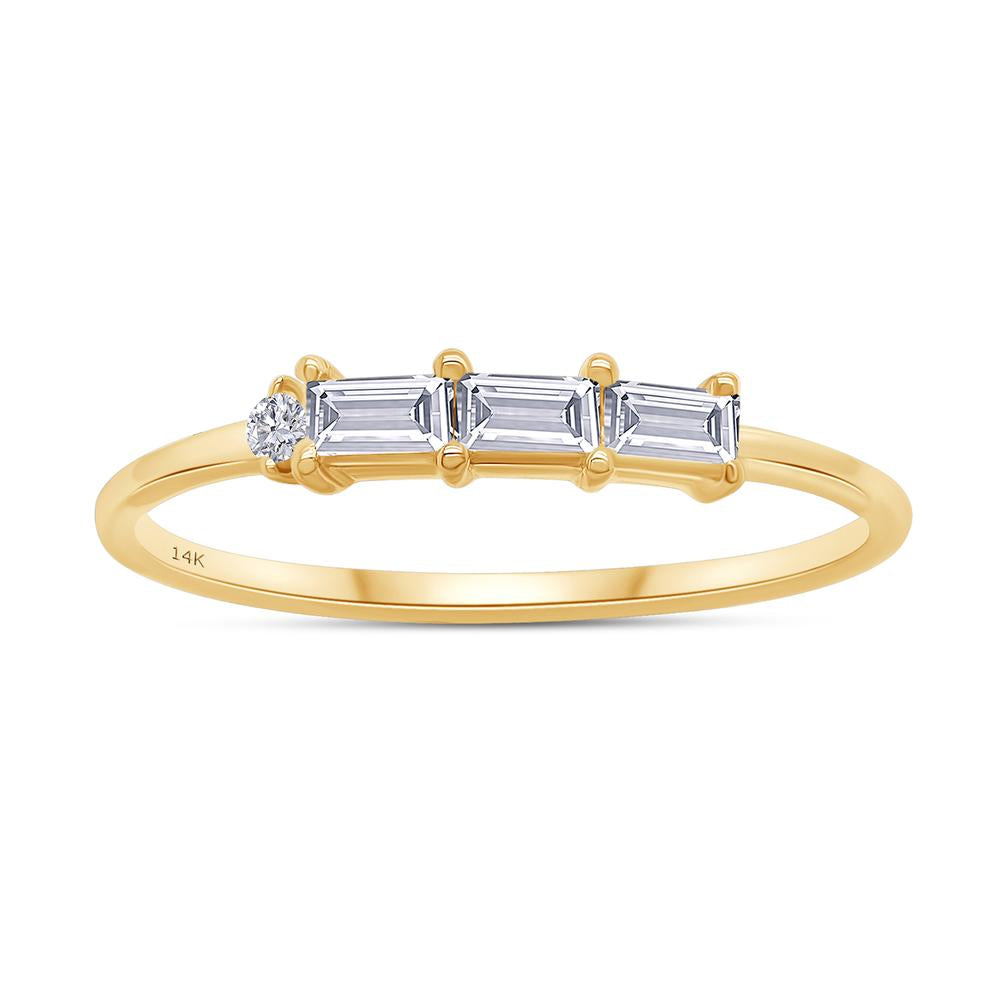 14k Solid Gold 0.18 cttw Baguette And Round Cut IGI Certified Lab Grown Diamond Engagement Promise Rings | Dainty Stacking Rings For Women