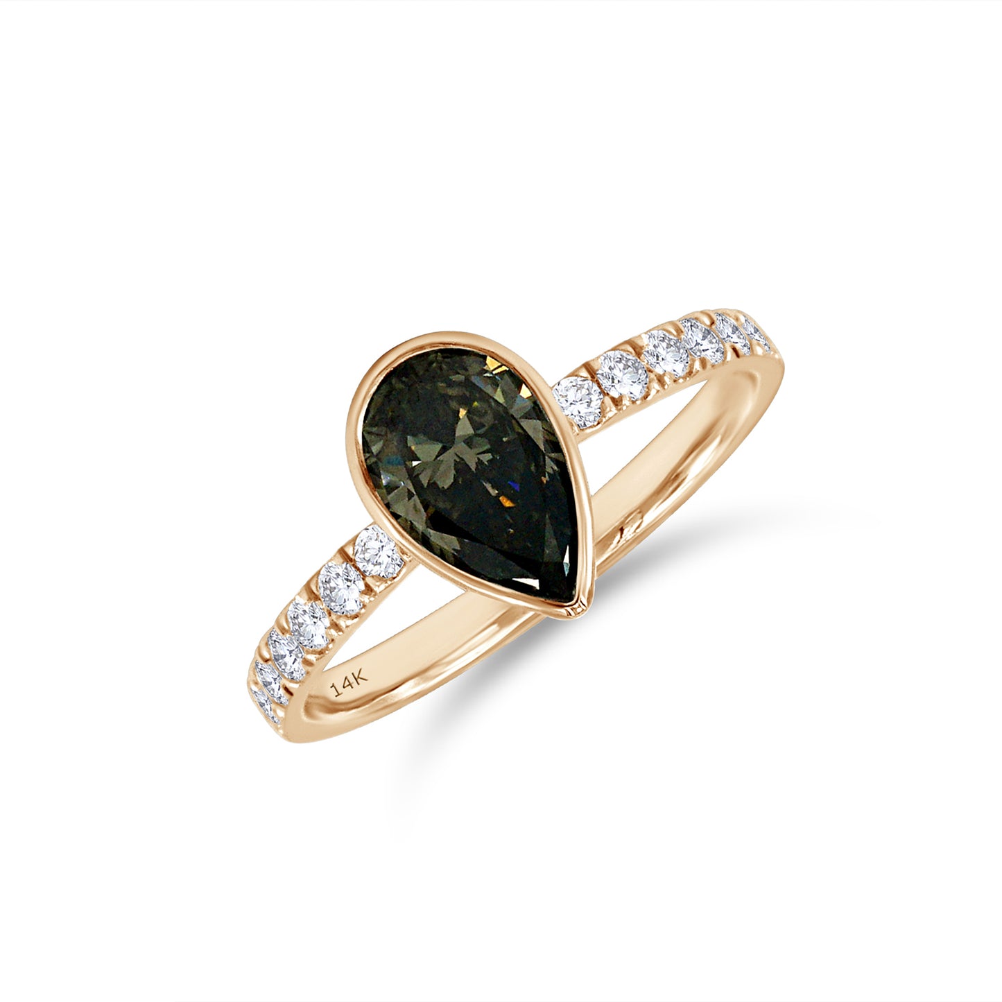 1.40 Cttw Pear Shape Black Lab Grown Diamond Eternity Solitaire Ring In 14K Solid Gold Jewelry