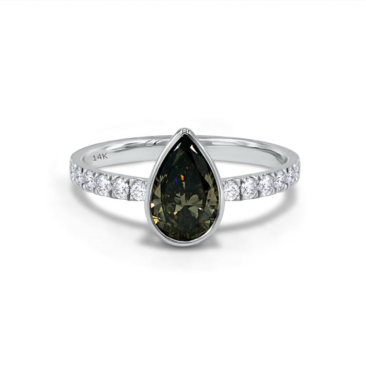 1.40 Cttw Pear Shape Black Lab Grown Diamond Eternity Solitaire Ring In 14K Solid Gold Jewelry
