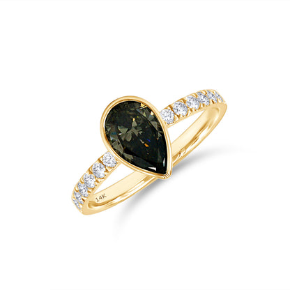 1.40 Cttw Pear Shape Black Lab Grown Diamond Eternity Solitaire Ring In 14K Solid Gold Jewelry