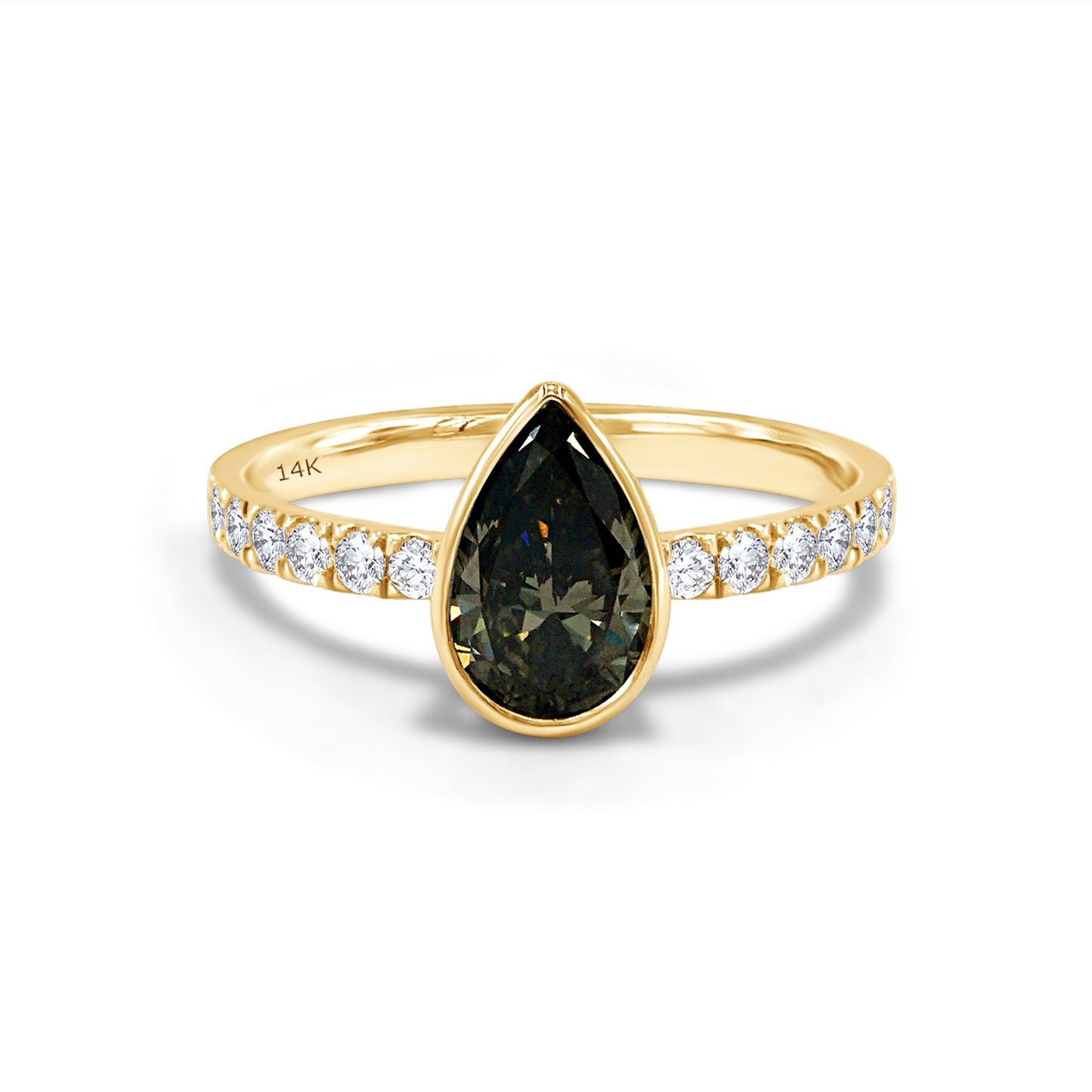 1.40 Cttw Pear Shape Black Lab Grown Diamond Eternity Solitaire Ring In 14K Solid Gold Jewelry