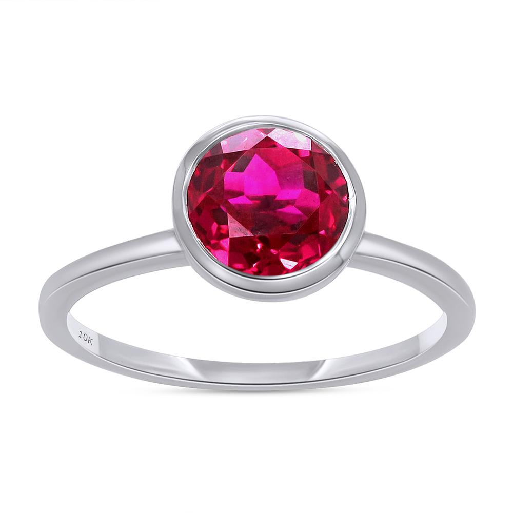 7MM Round Cut IGI Certified Lab Grown Ruby Bezel Set Solitaire Engagement Promise Ring For Women In 10K Solid Gold (SI Clarity, 1.75 Cttw)