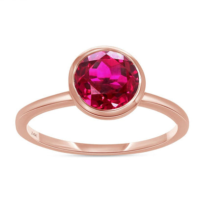 7MM Round Cut IGI Certified Lab Grown Ruby Bezel Set Solitaire Engagement Promise Ring For Women In 14K Solid Gold (SI Clarity, 1.75 Cttw)