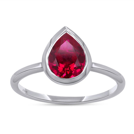 8x6MM Pear Cut IGI Certified Lab Grown Ruby Bezel Set Solitaire Engagement Promise Ring For Women In 10K Solid Gold (SI Clarity, 1.50 Cttw)