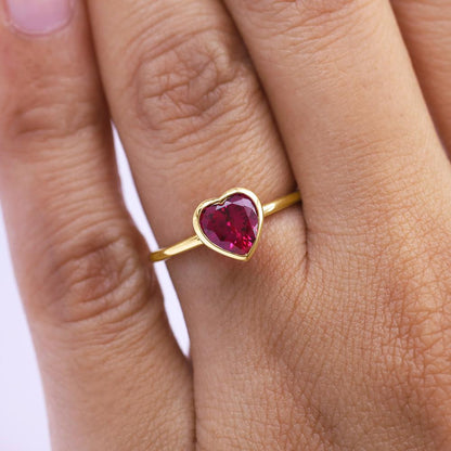 6.5MM Heart Cut IGI Certified Lab Grown Ruby Bezel Set Solitaire Engagement Promise Ring For Women In 10K Solid Gold (SI Clarity, 1.25 Cttw)