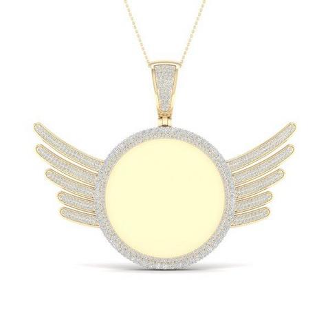 10KT 1.25CT D-CHARM "MEMORY PENDANT WITH PLATE AND WINGS"