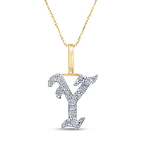 10KT 0.56-0.67CT D-TATTOO INITIAL "Y" BAGUETTES