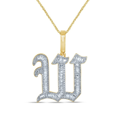 10KT 1.05-1.11 CT D-TATTOO INITIAL "W" BAGUETTES