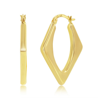 Yellow Gold Diamond-Shaped 30x24mm Hoop Earrings - 14K Gold