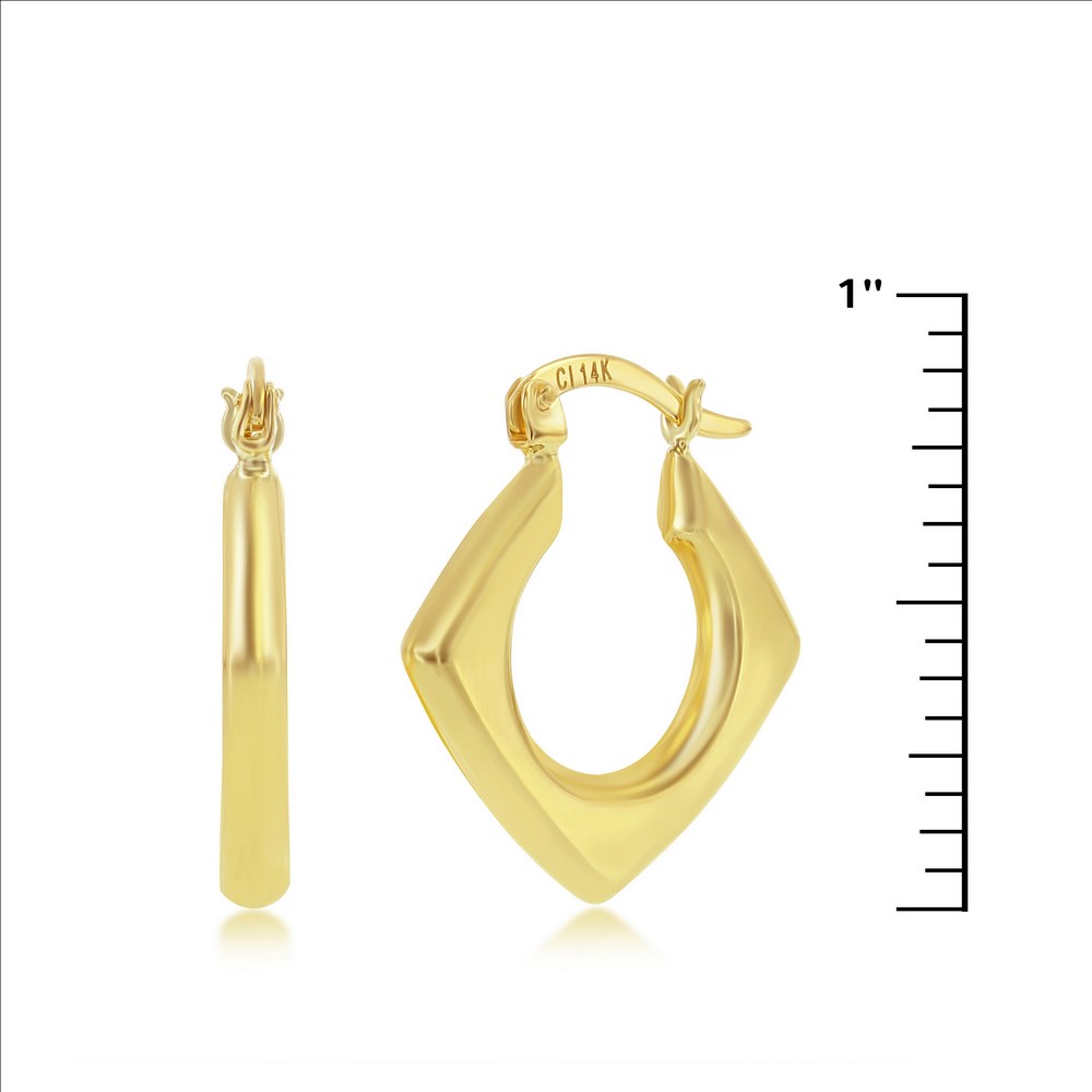 Yellow Gold Diamond-Shaped 22x20mm Hoop Earrings - 14K Gold