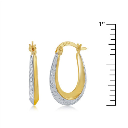 Yellow Gold Diamond-Cut Oval Hoop Earrings - 14K Gold